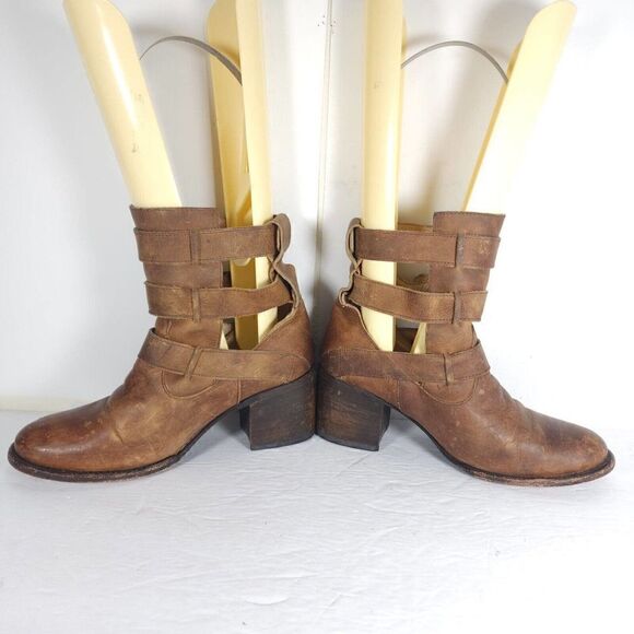 Freebird by Steven Rollin US9 Brown Distressed Leather Strappy Ankle Boots - Picture 5 of 15